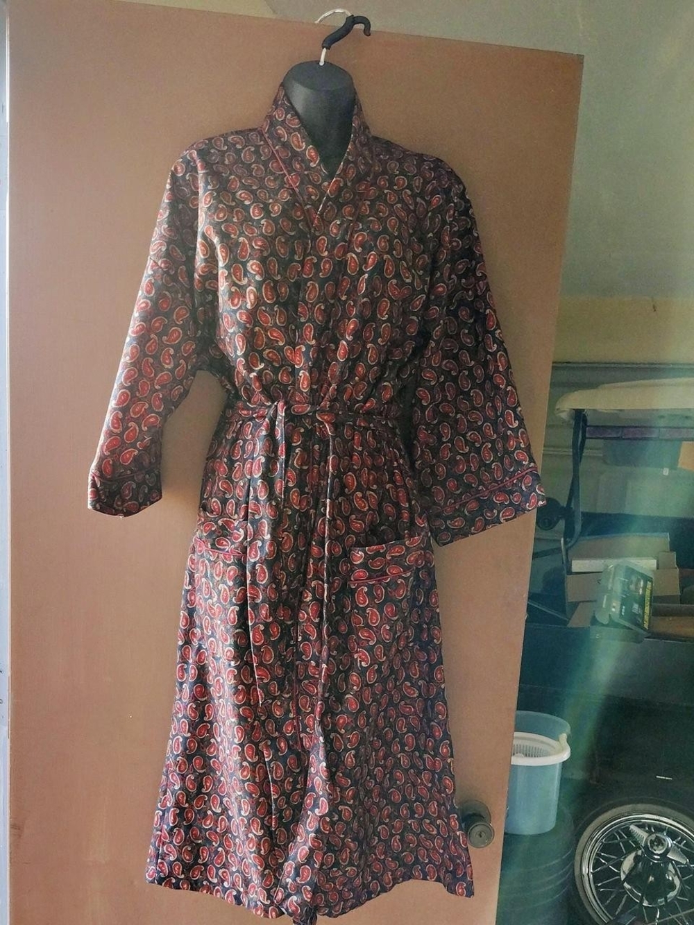 Pierre Cardin Black and Red Paisley Robe-Style Pajama Set